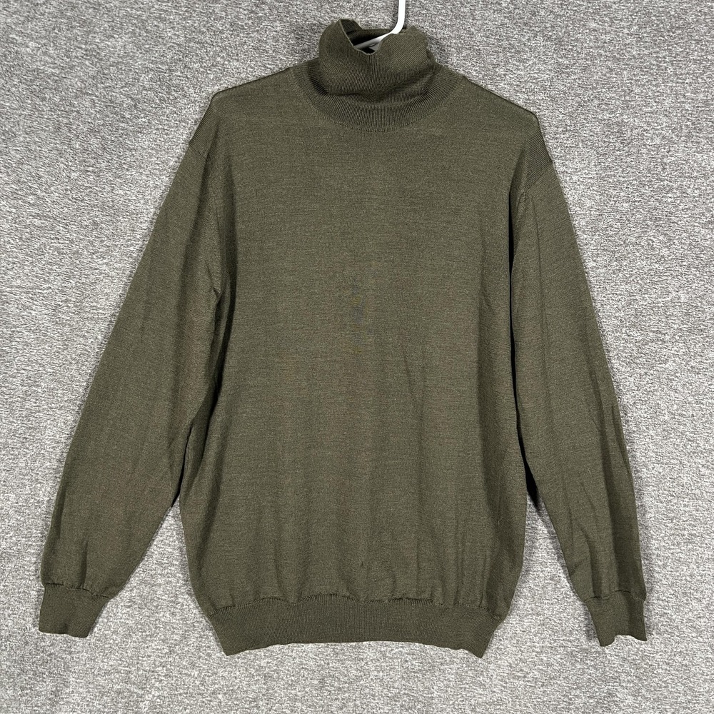 Bugatchi Sweater Mens XL Green 100% Merino Wool Turtleneck Knit Pullover Italy